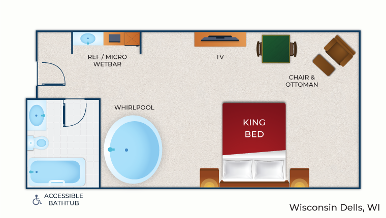 The floor plan for the Junior Whirlpool Suite